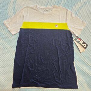Fila Heritage Men's White & Navy Blue Colorblock Short Sleeve Tee Size Medium